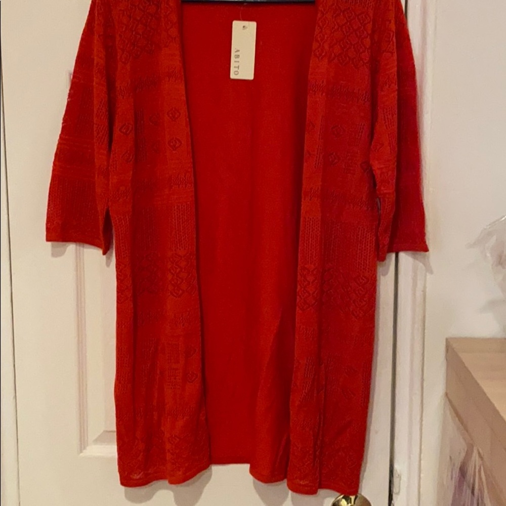 Red open cardigan/ cover up,  3/4 sleeves .